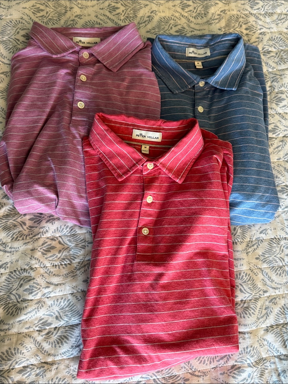 Peter Millar Striped Polo Trio in Red, Blue & Purple